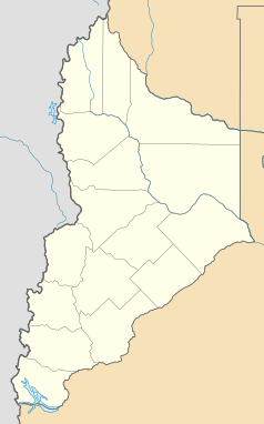 Mapa konturowa prowincji Neuquén, blisko prawej krawiędzi znajduje się punkt z opisem „Neuquén”
