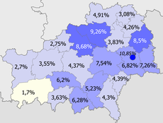 Доля русских по районам >10% 8–10% 5–8% 2–5% <2%