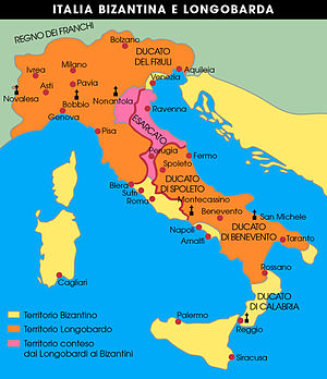 Mapa da Italia bizantina e longobarda