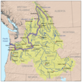 Mapa de la cuenca río Columbia, cuyo principal afluente es el Snake