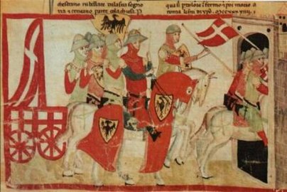 Середньовічна мініатюра зображує битву під Кортенуово (1237)