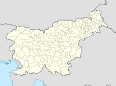 Mapa konturowa Słowenii, blisko centrum na dole znajduje się punkt z opisem „Kamni Vrh pri Ambrusu”