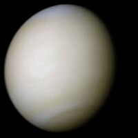 Venus, soos waargeneem deur die Mariner 10-wenteltuig.