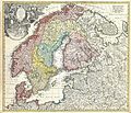 Scandinavia complectens Sueciae Daniae & Norvegiae Regna ex Tabulis Joh. Bapt Homanni Norimbergae. Map by Johann Baptist Homann from ca. 1730