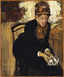 ادگار دگا، Portrait of Miss Cassatt, Seated, Holding Cards, 1876-1878