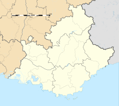 Mapa konturowa regionu Prowansja-Alpy-Lazurowe Wybrzeże, blisko centrum na dole znajduje się punkt z opisem „Jouques”
