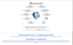 Detail of the Wikibooks main page. All major Wikibooks projects are listed by number of articles.