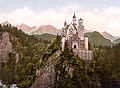 4. A romantikus stílusú neuschwansteini kastély egy 1890–1905 között készült színezett nyomaton (Bajorország, Németország) (javítás)/(csere)