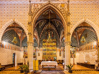 Altar da igreja de São Félix, Torralba de Ribota, província de Saragoça, Espanha. A igreja, Bem de Interesse Cultural desde 2006, é de estilo mudéjar e gótico tardio e foi construída entre 1367 e 1420 (definição 6 187 × 4 652)