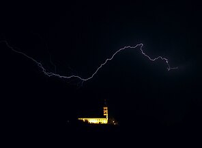Lightning over Mariatrost Basilica, Graz (Austria)