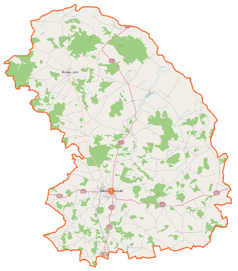 Mapa konturowa powiatu sokołowskiego, w centrum znajduje się punkt z opisem „Sabnie”