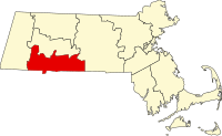 ハンプデン郡の位置を示したマサチューセッツ州の地図
