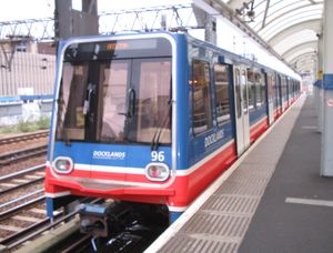 DLR Train at Tower Gateway Station, London, UK