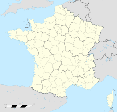 Mapa konturowa Francji, u góry znajduje się punkt z opisem „Paryż”, natomiast na dole po prawej znajduje się punkt z opisem „Marsylia”