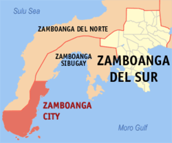 Mapa de Península de Zamboanga con Ciudad de Zamboanga resaltado