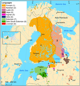 Распространение прибалтийско-финских языков в начале ХХ века