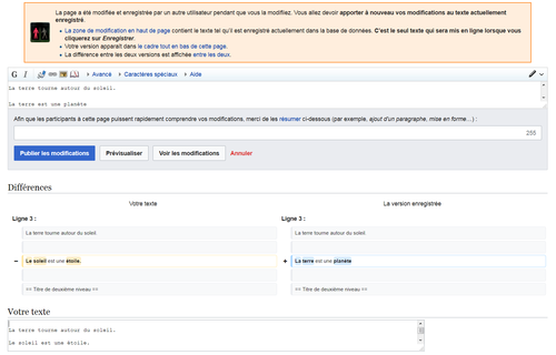 Capture d’écran : différences entre version et wikicode modifiable