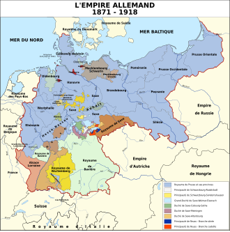 Carte de l'Empire Allemand (1871-1918), en bleu la Prusse
