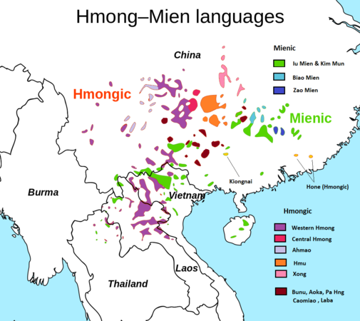 نقشه پراکندگی زبان‌ها و لهجه‌های هْمونگ-میائو