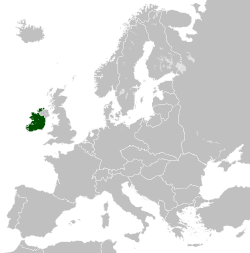 爱尔兰自由邦（绿）在战间期欧洲（灰+绿）的位置。