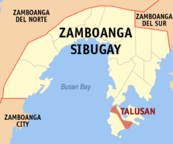Mapa de Zamboanga Sibugay con Talusan resaltado