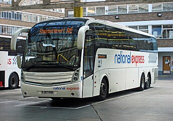 A modern looking National Express coach at Victoria Coach Station - "Stansted Airport A6"