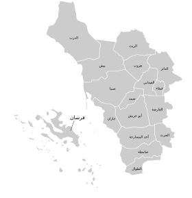 صورة لخريطة محافظة الحُرَّث والمحافظات الأخرى في منطقة جازان