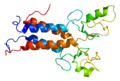BRCA1とBARD1のRINGドメイン同士のヘテロ二量体の構造。