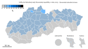Mapa výsledkov strany SNS