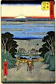 Cinquante-trois Stations du Tōkaidō, édition de Tate-e : Le Relai de Kanaya (25e étape).