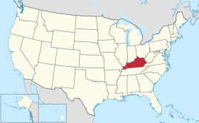 Karta SAD-a s istaknutom saveznom državom Kentucky