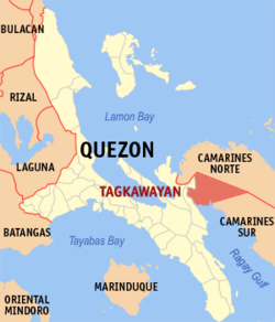 Mapa ng Quezon na nagpapakita sa lokasyon ng Tagkawayan.
