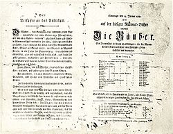 Theaterzeedel zur Uruffierig vu dr Raiber vum Friedrich Schiller am 13. Jänner 1782