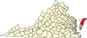Map of Virginia highlighting Accomack County