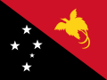 Vexillum Papuae Novae Guineae constellationem Crucem Australem et unam ex avibus paradisi vehementius monstrat.