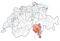 แผนที่รัฐTicinoในประเทศสวิตเซอร์แลนด์