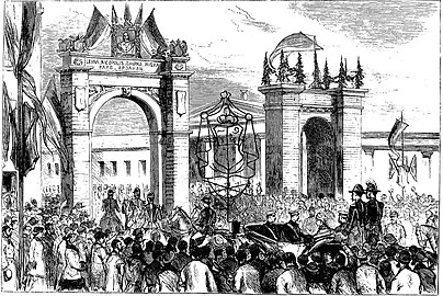 The Russian Tsar's triumphal entry in Bucharest in 1878, wood-engraving from Illustrated London News