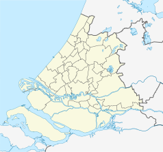 Mapa konturowa Holandii Południowej, blisko centrum na dole znajduje się punkt z opisem „Muzeum Boijmansa i Van Beuningena”