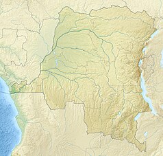 Mapa konturowa Demokratycznej Republiki Konga, na dole po prawej znajduje się punkt z opisem „źródło”, natomiast po prawej nieco na dole znajduje się punkt z opisem „ujście”