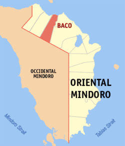 Mapa de Oriental Mindoro con Baco resaltado