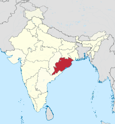 Map of India with the location of ওড়িশা চিহ্নিত