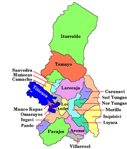 Kort over provinsene i La Paz