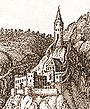 Burg Freyenstein als Stich von Matthaeus Merian (1649)