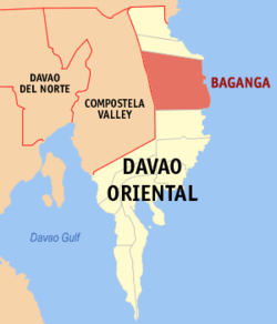 Mapa de Davao Oriental con Baganga resaltado
