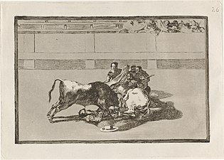 Νο. 26: Caida de un picador de su caballo debajo del toro ("A "picador" falls from his horse, and beneath the bull")