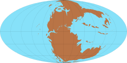 Карта континентов в середине верхнего триаса (220 млн лет назад)