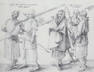 Drawing of Irish Gallowglass and Kern warriors, 1521.