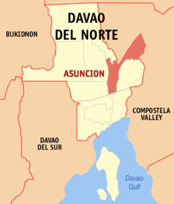 Mapa de Davao del Norte con Asuncion resaltado