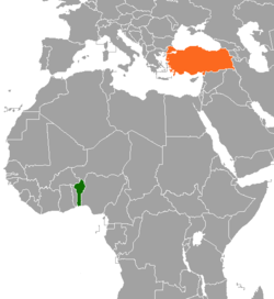 Haritada gösterilen yerlerde Benin ve Turkey