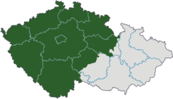Bohemia (green) in relation to the current regions of the Czech Republic